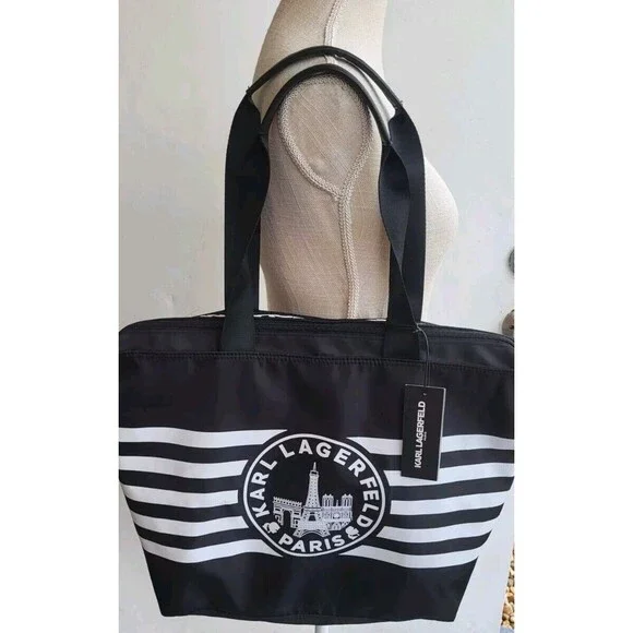 Karl Lagerfeld LH5AG807 Women's Black White Striped Large Tote - Picture 4 of 10